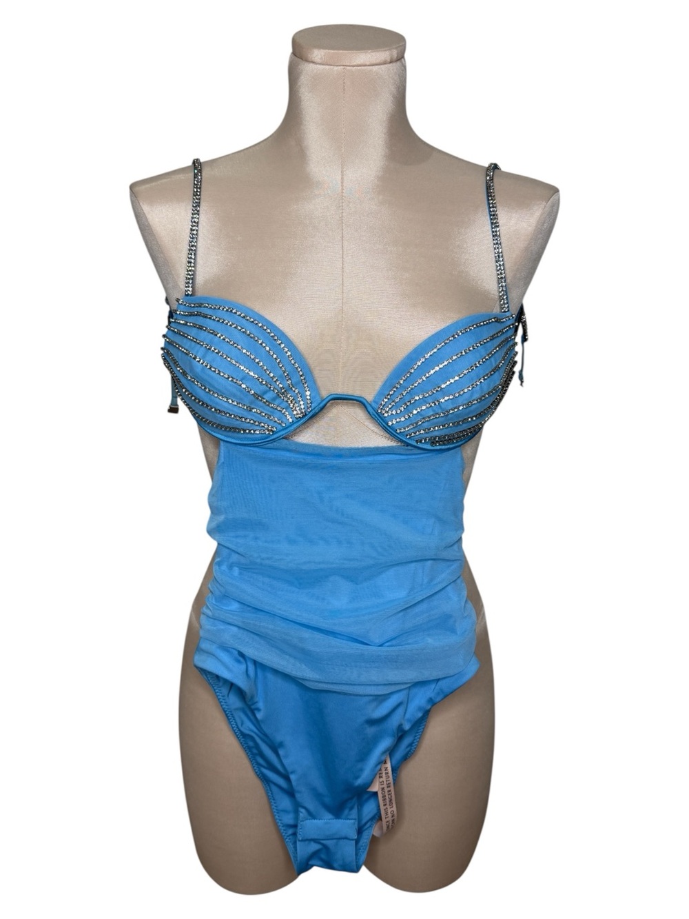 Blue embellished bodysuit